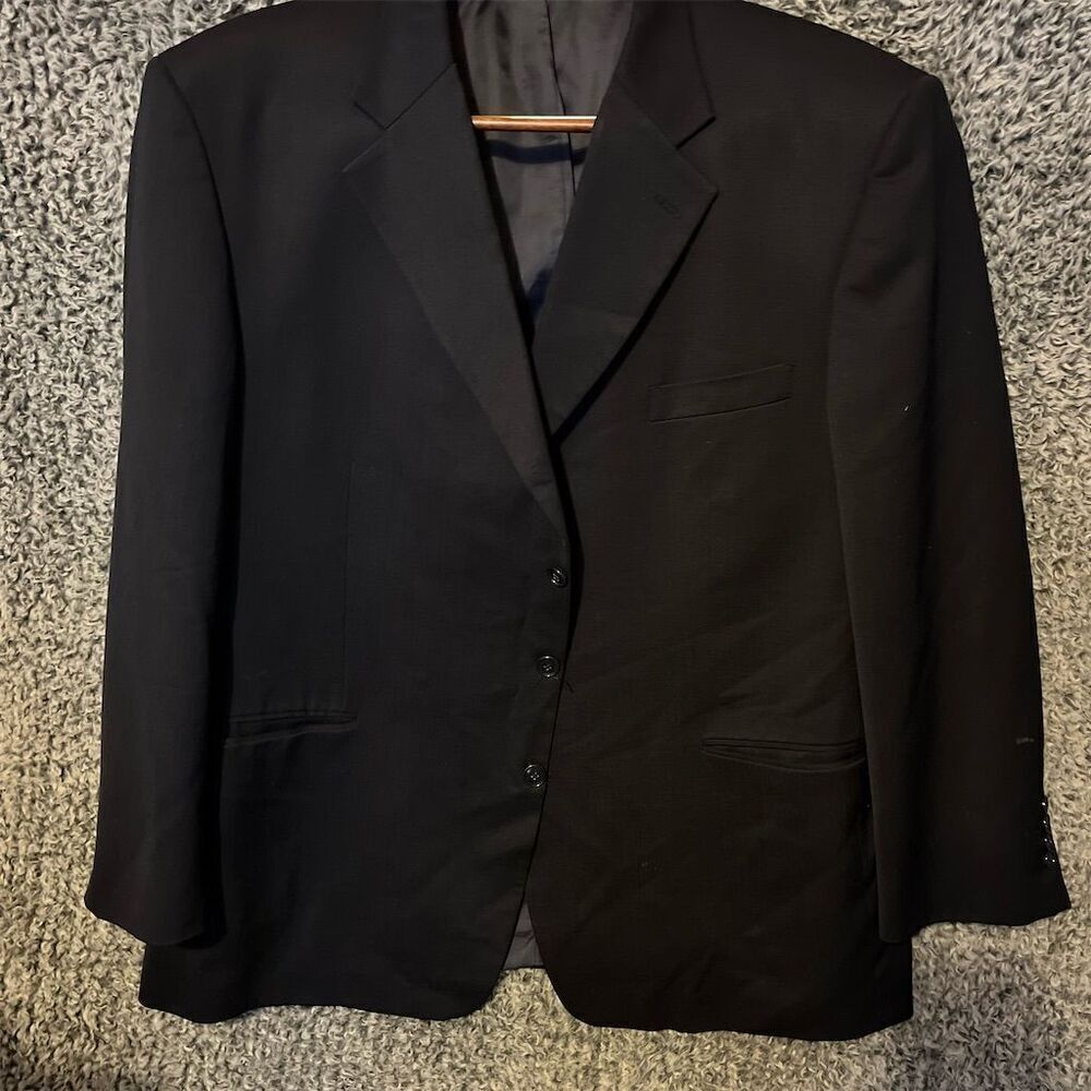 Albert Nipon Men's Black Wool Blazer Size 52 Formal 3-Button Classic Fit